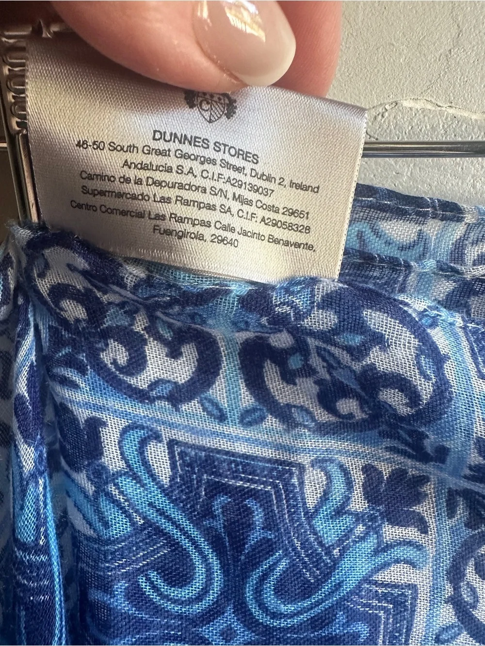 Blue Tile Print Scarf Wrap Blue White Mediterranean Boho Euro Summer 104x78